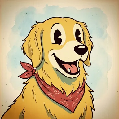 1930s rubber-hose cartoon avatar of a golden retriever in a red bandana
