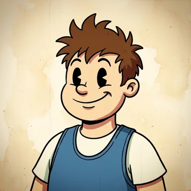 1930s rubber-hose cartoon avatar of a young man with spiky brown hair in a basketball jersey