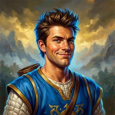 Painted fantasy character portrait of a young man with spiky brown hair in a basketball jersey
