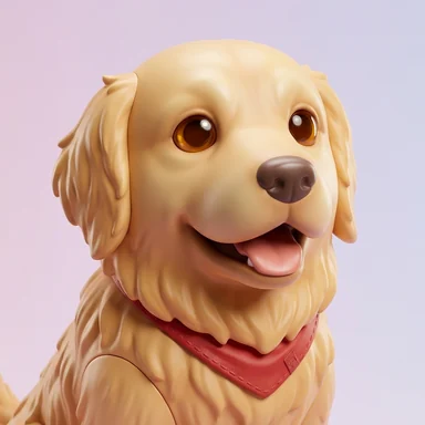 Collectible vinyl toy figure of a golden retriever in a red bandana